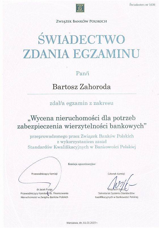 Wycena nieruchomości dla potrzeb zabezpieczenia wieczytelności bankowych - egzamin Związku Banku Polskich